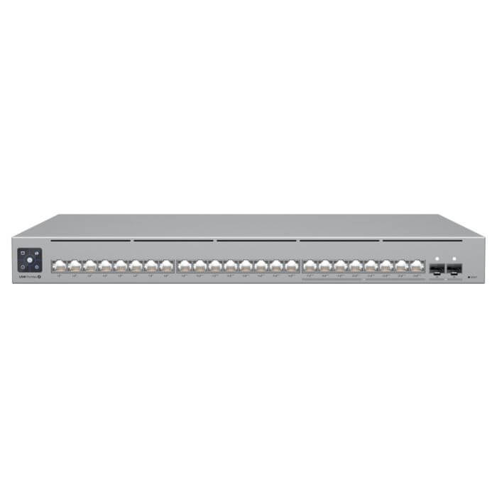 Ubiquiti UniFi Pro Max 24-Port Etherlighting Switch with multiple Ethernet ports for network connectivity.
