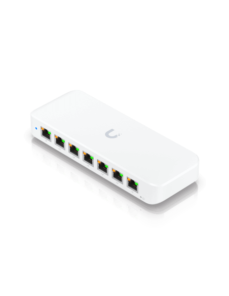 Image of the Ubiquiti UniFi Ultra 8-Port PoE Switch showcasing its design and ports.