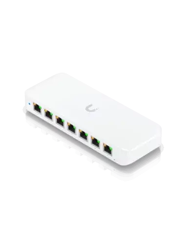 Ubiquiti UniFi Ultra 8-Port PoE Switch with multiple Ethernet ports for network connectivity.