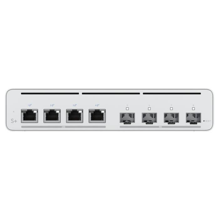 Image of the Ubiquiti UISP-S-PLUS 4-Port 2.5Gbps PoE Switch showcasing its design and ports.