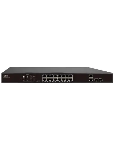 UNV 16-Port PoE Switch with EXTEND Mode, supporting network connections up to 250 meters.