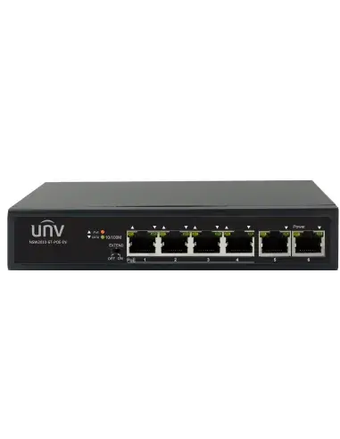 UNV 4-Port PoE Switch supporting up to 250 meters transmission distance.