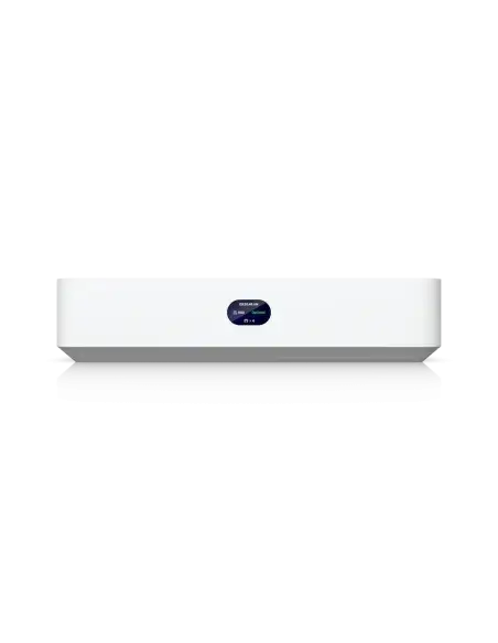 Another perspective of the Ubiquiti UniFi Protect Network Video Recorder Instant, featuring its 6 PoE ports and robust build.