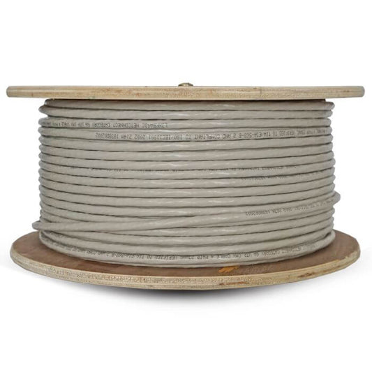 Linkbasic 100m Cat6a Solid Grey UTP Cable displayed in a clear view.