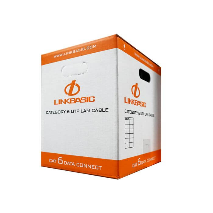 Linkbasic Cat6 305M Solid Grey UTP Cable displayed in a professional setting.