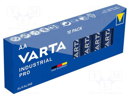 VARTA Industrial Alkaline 1.5V AA Battery - Minimum Order 10, showing the battery packaging and specifications.