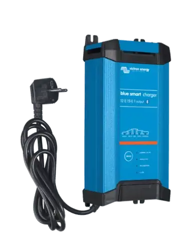 Victron Blue Smart 12/15 IP22 Charger with DC Connector, designed for efficient battery charging.