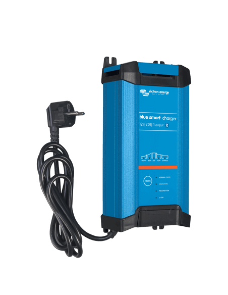 Victron Blue Smart 12/20 IP22 Charger with DC connector, designed for efficient battery charging.