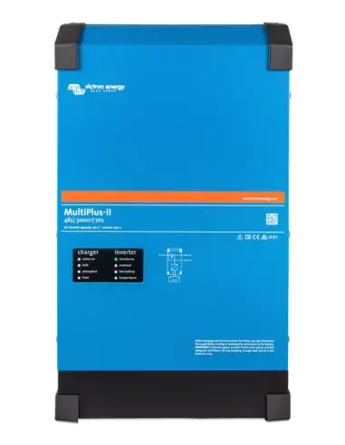 Victron MultiPlus-II 48V 5000VA Inverter with a sleek design, showcasing its features and specifications.