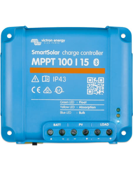 Victron Smart Solar MPPT 100/15 Charge Controller displayed on a white background.