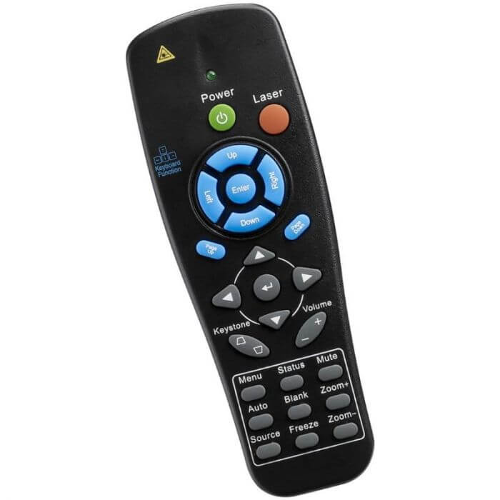 Vivitek 5041841300 remote control featuring 27 keys, designed for D9, D8, and D7 series projectors.