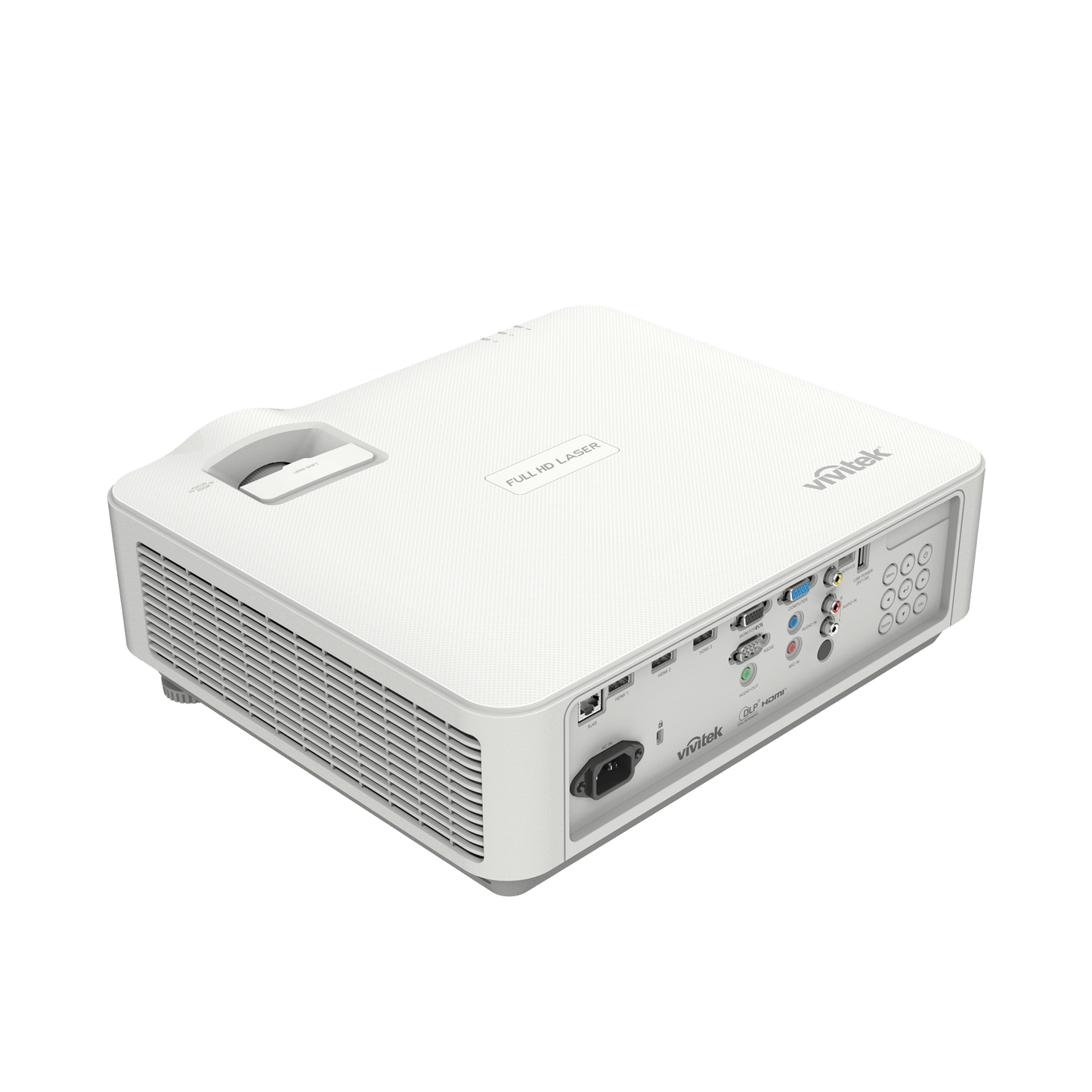 Vivitek DH3660Z 1080p Laser DLP Projector showing the left rear I/O ports.