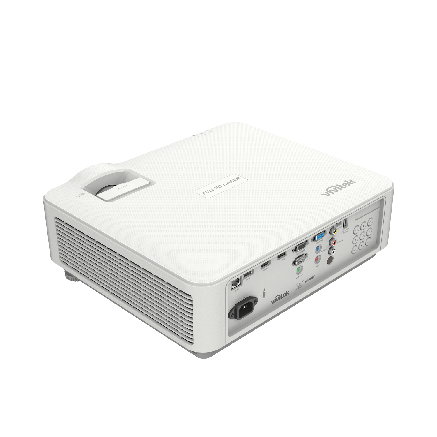 Vivitek DH3660Z 1080p Laser DLP Projector showing the left rear I/O ports.