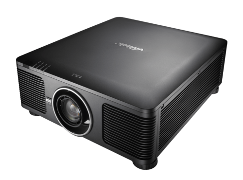 Vivitek DK10000Z BK 4K UHD Laser DLP Projector with 10,000 lumens brightness and 10,000:1 contrast ratio, featuring 8 optional lenses and a 5-year warranty.