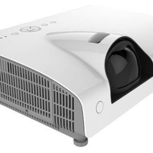 Vivitek DU857 WUXGA DLP projector showcasing high brightness of 5000 lumens and a contrast ratio of 15,000:1.