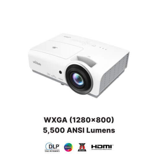 Vivitek DW855 WXGA DLP projector featuring 5500 lumens brightness and 15000:1 contrast ratio.