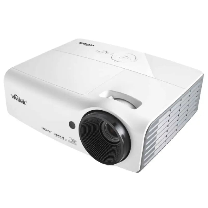 Vivitek DW855 EDU WXGA DLP projector featuring 5500 lumens brightness and 15,000:1 contrast ratio, with a 5-year warranty.