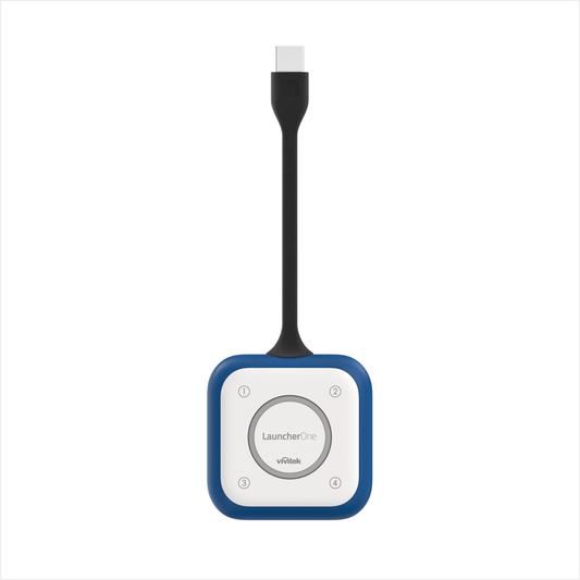 Vivitek LauncherOne wireless presentation devices with embedded WiFi, showcasing a set of two high-security USB-A connectors.