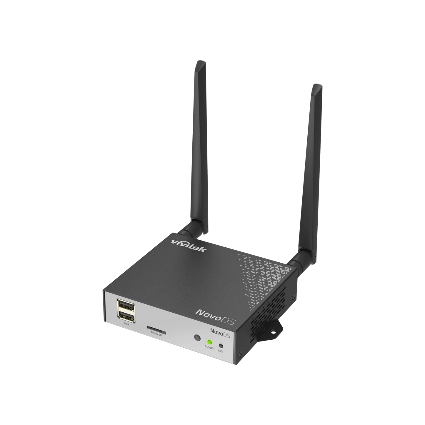 Vivitek NovoDS 4K advanced digital signage add-on unit showcasing LAN, WiFi, and HDMI input with flexible layout options.