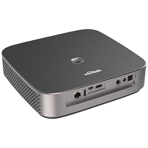 Vivitek Qumi Q9 4K UHD Portable LED Projector showcasing its compact design and bright display capabilities.