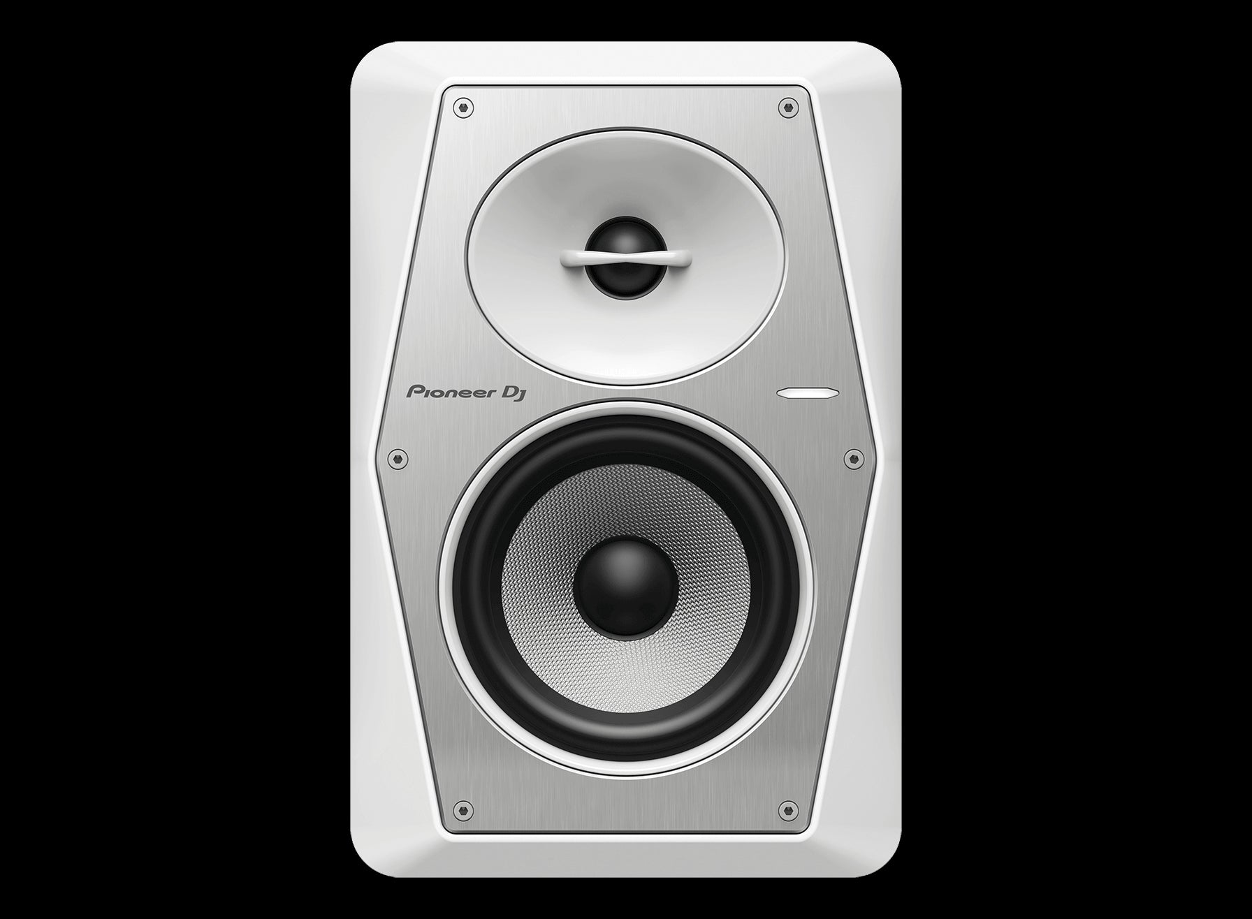 Pioneer VM-50-W 5-inch active studio monitor speaker in white, designed for DJing and music production.