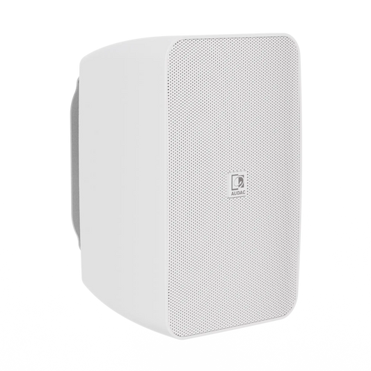 AUDAC ARES5A 2-Way Stereo Active Speaker System in white, showcasing its sleek design and dual 40W speakers.