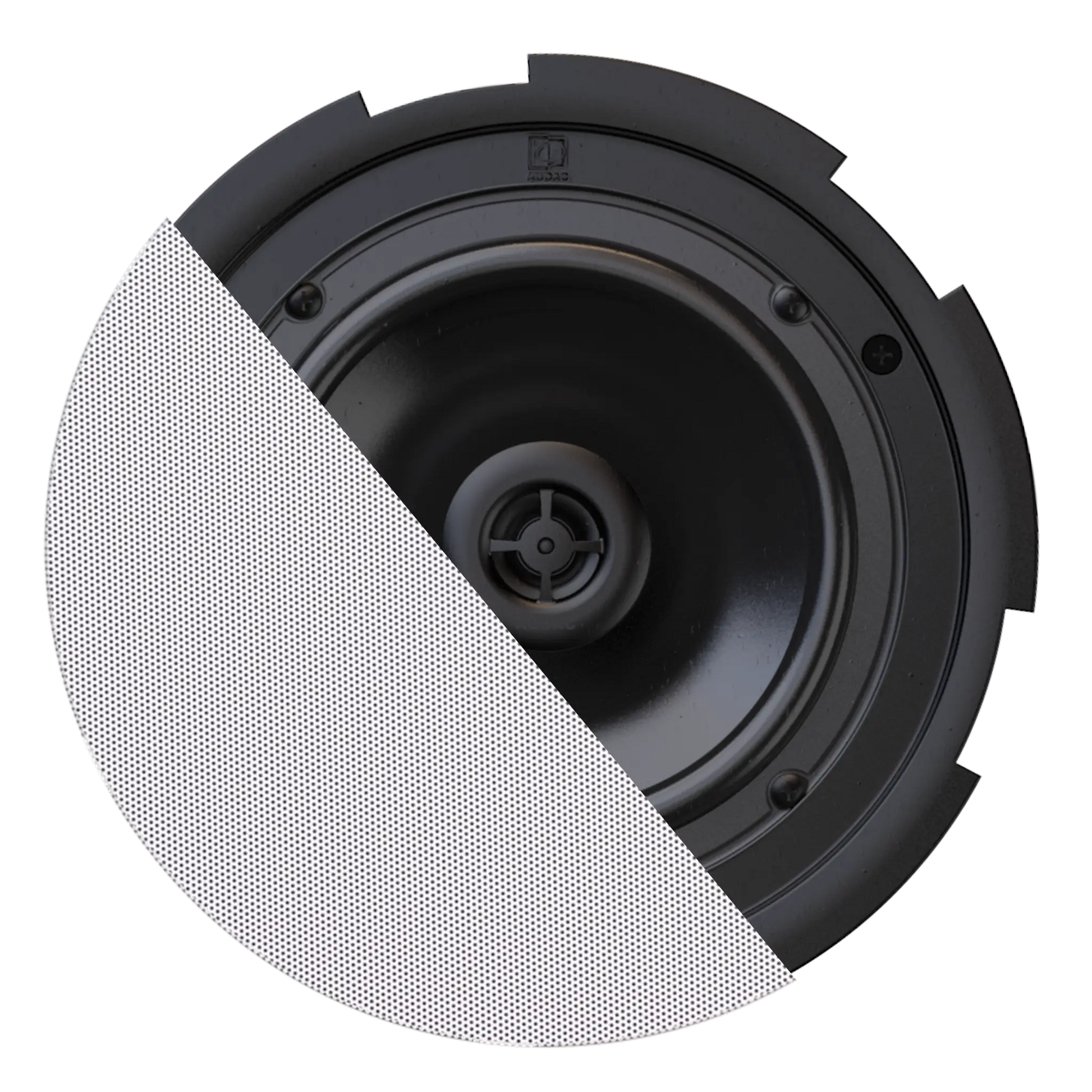 AUDAC CIRA7 QuickFit 2-Way 6.5 inch Ceiling Speaker with TwistFix Grill in white color.