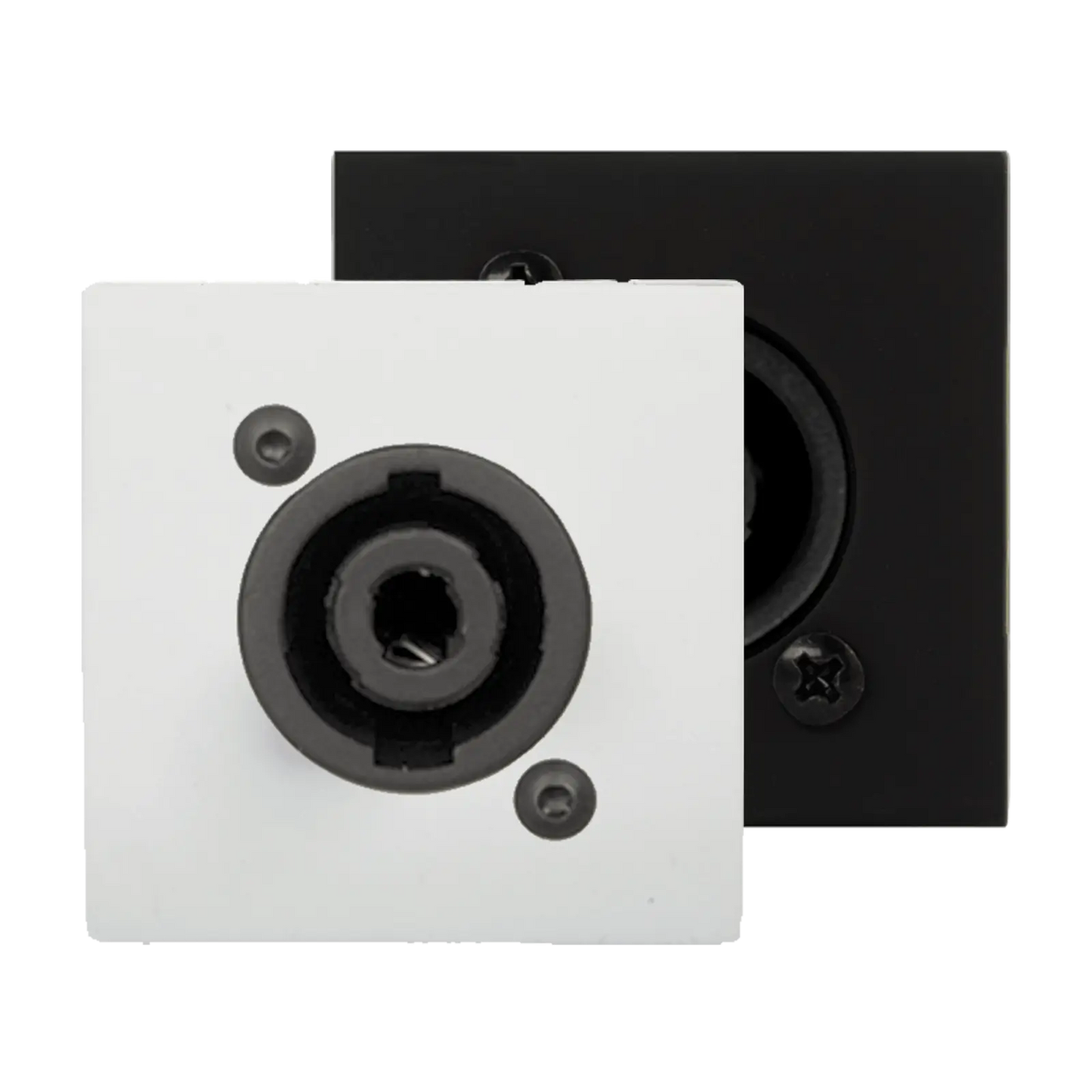 AUDAC CP45SPES Connection Plate D-Size Speaker in white, measuring 45 x 45 mm, designed for solderless connections.