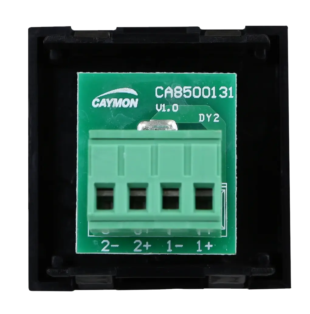Back view of the AUDAC CP45SPES connection plate, a solderless D-size speaker connection plate in white, measuring 45 x 45 mm.