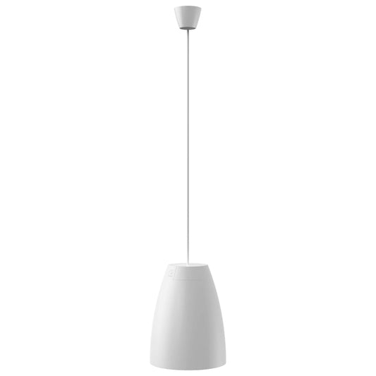 Audac 2-way 6-inch pendant speaker in white color, showcasing its sleek design and functionality.