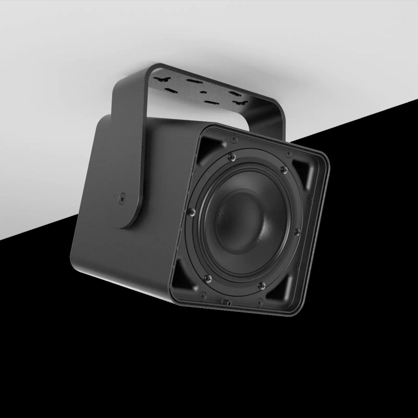 Audac Compact performance loudspeaker in white, designed for ceiling mount installation.