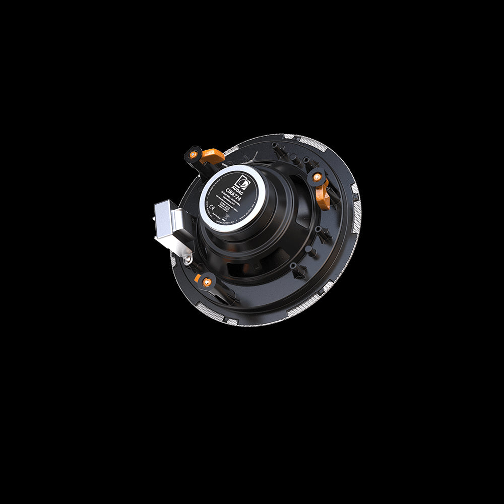 Audac QuickFit 2-way 6.5 inch ceiling speaker in white with TwistFix grill, designed for efficient audio performance.