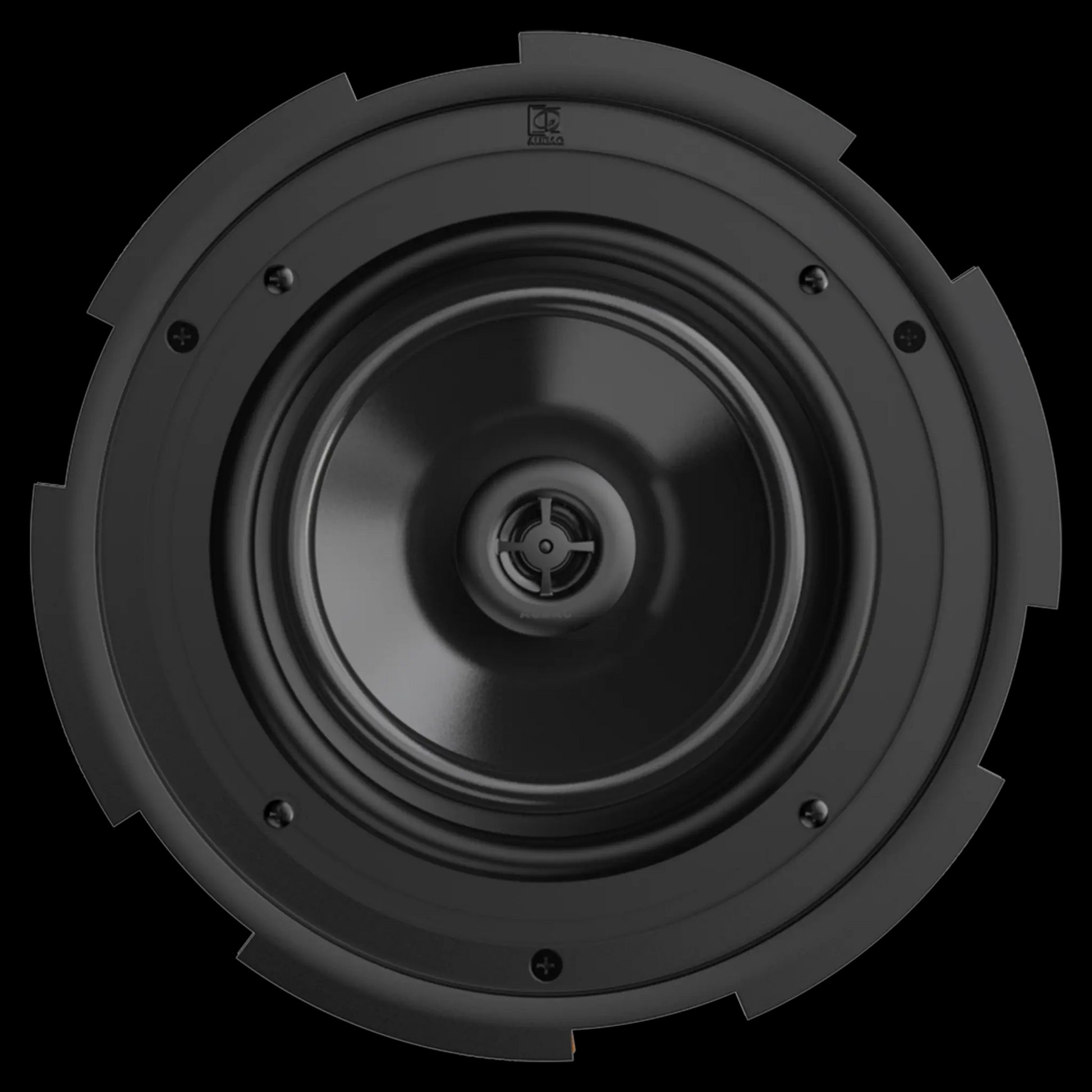 Audac QuickFit 2-way 8 inch ceiling speaker with TwistFix grill in white, featuring 8Ohm and 24 Watt at 100V.