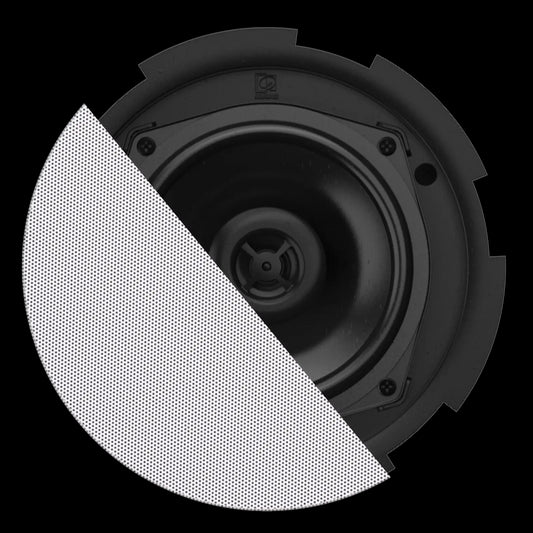 Audac QuickFit 2-way 5 1/4 inch ceiling speaker with TwistFix grill in white, 16 Ohm version.