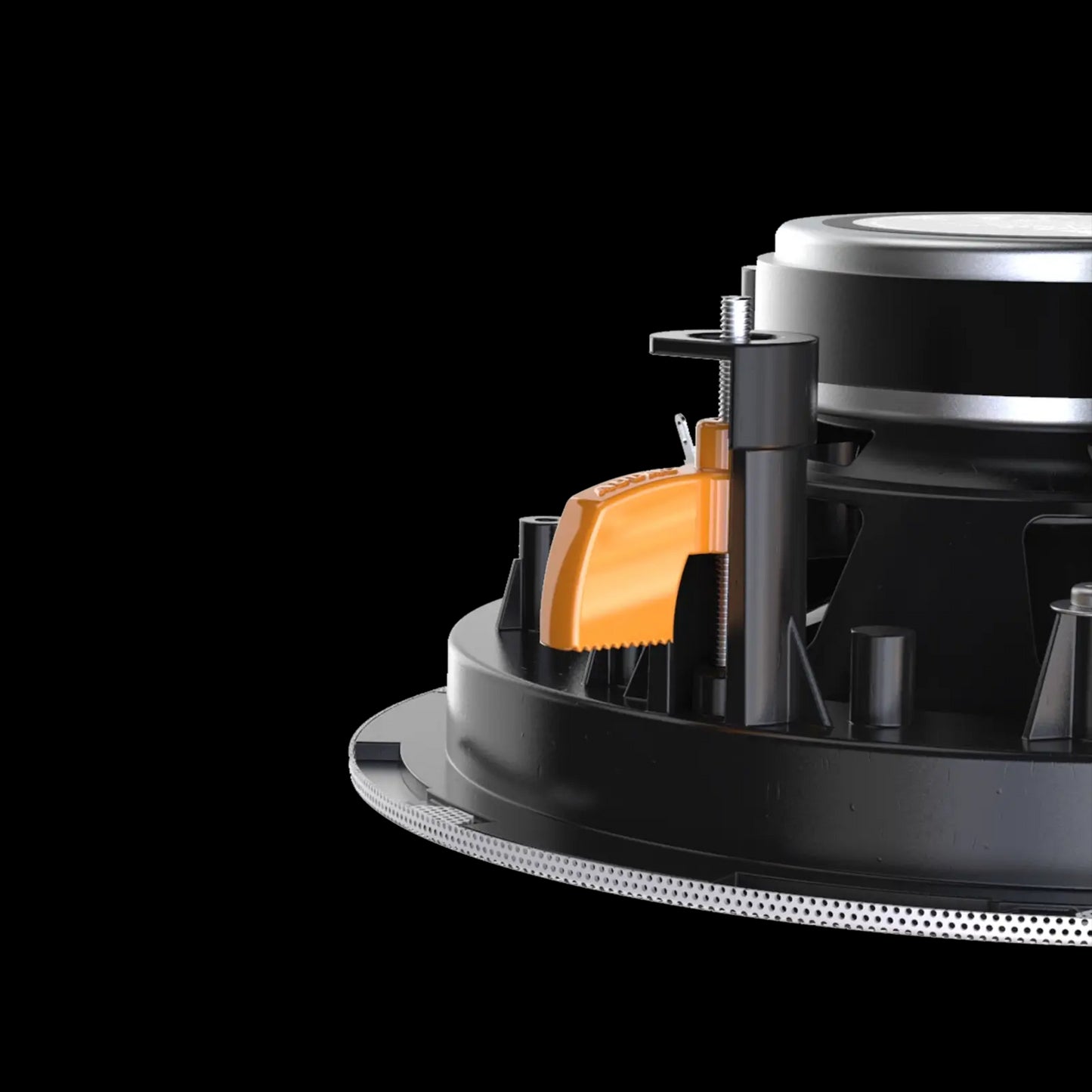 Audac QuickFit 2-way 5 1/4 inch ceiling speaker with TwistFix grill in white color, displayed flat on a table.