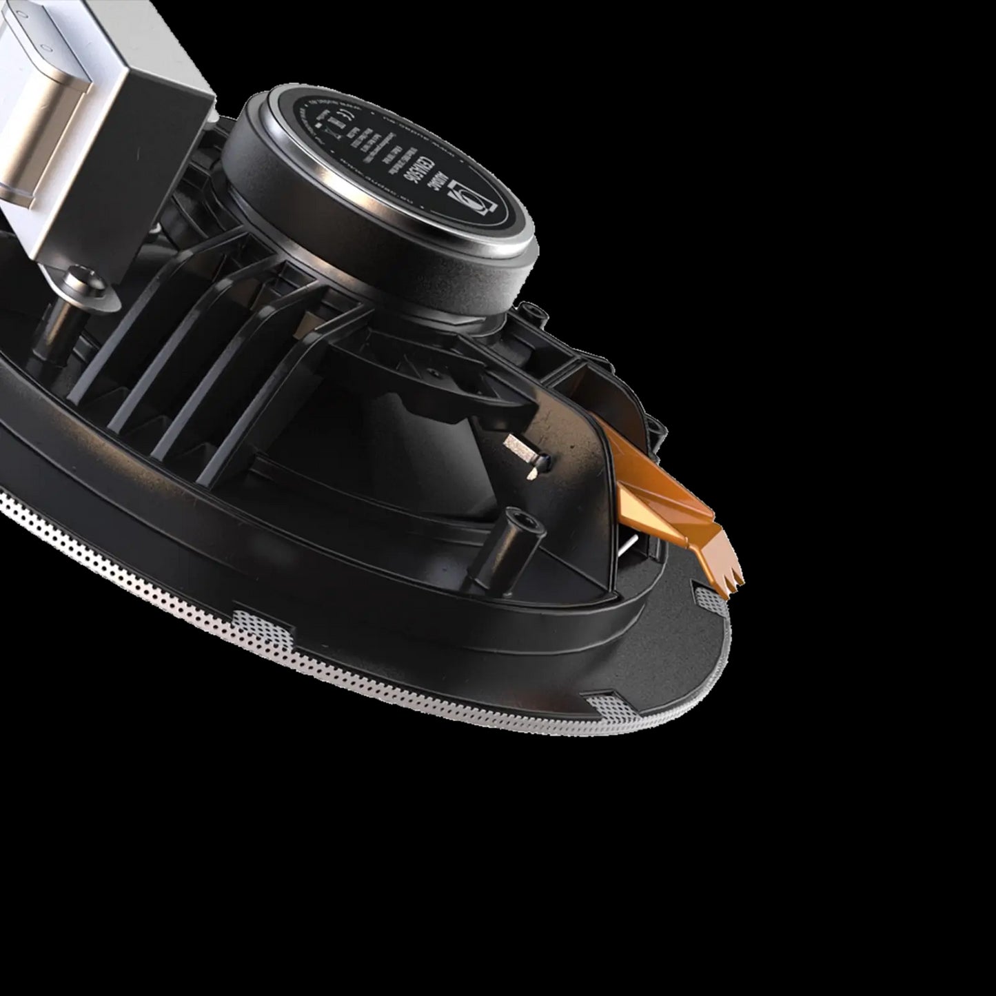 Audac SpringFit 5-inch ceiling speaker in white, designed for 100V systems, shown at an angle.