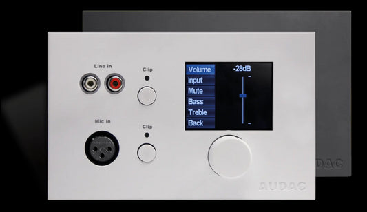 Audac All-in-one wall panel for MTX in white color, showcasing its sleek design and features.