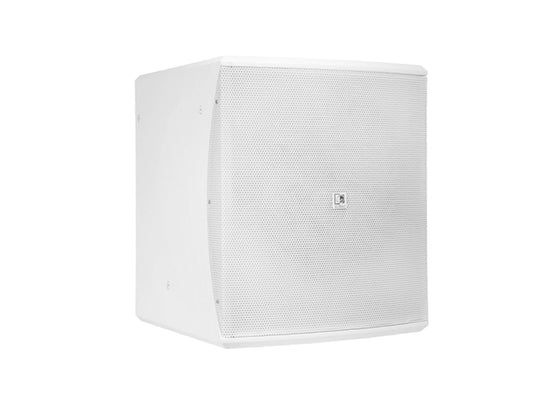 Audac Compact 12 inch Bass Reflex Cabinet in white, designed for high-quality sound reproduction.
