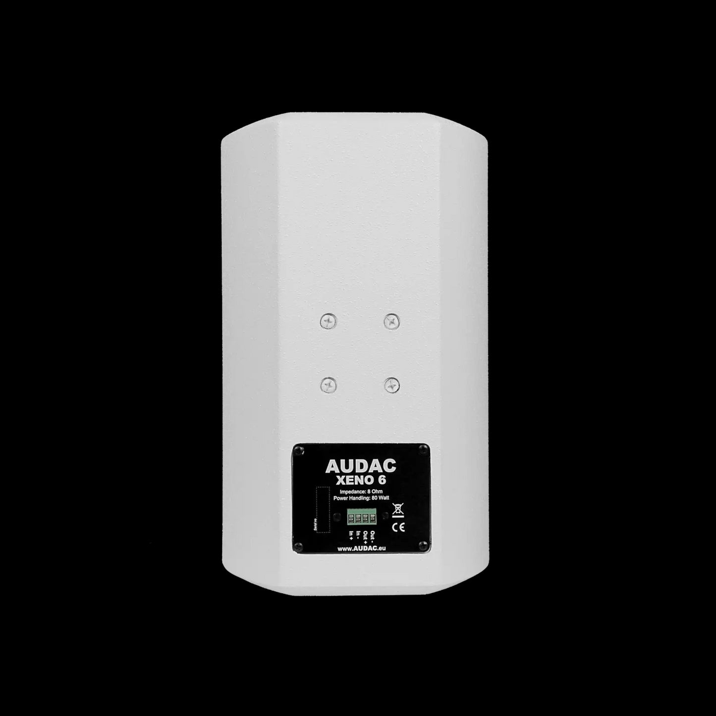 Audac full range speaker, 6 inch, white version, showcasing the back view.