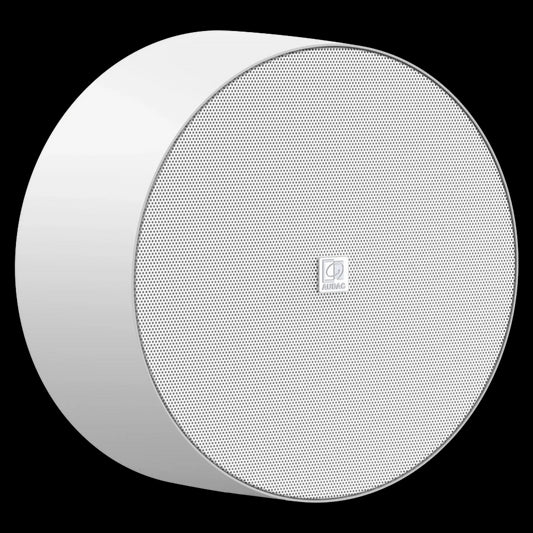 Audac surface mount speaker in white, designed without a volume controller, suitable for various audio installations.