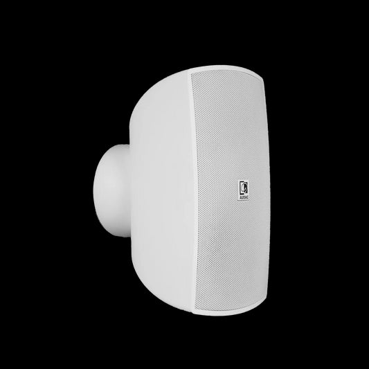 Audac wall speaker in white with CleverMount system, 4-inch model, designed for 16Ohm impedance.