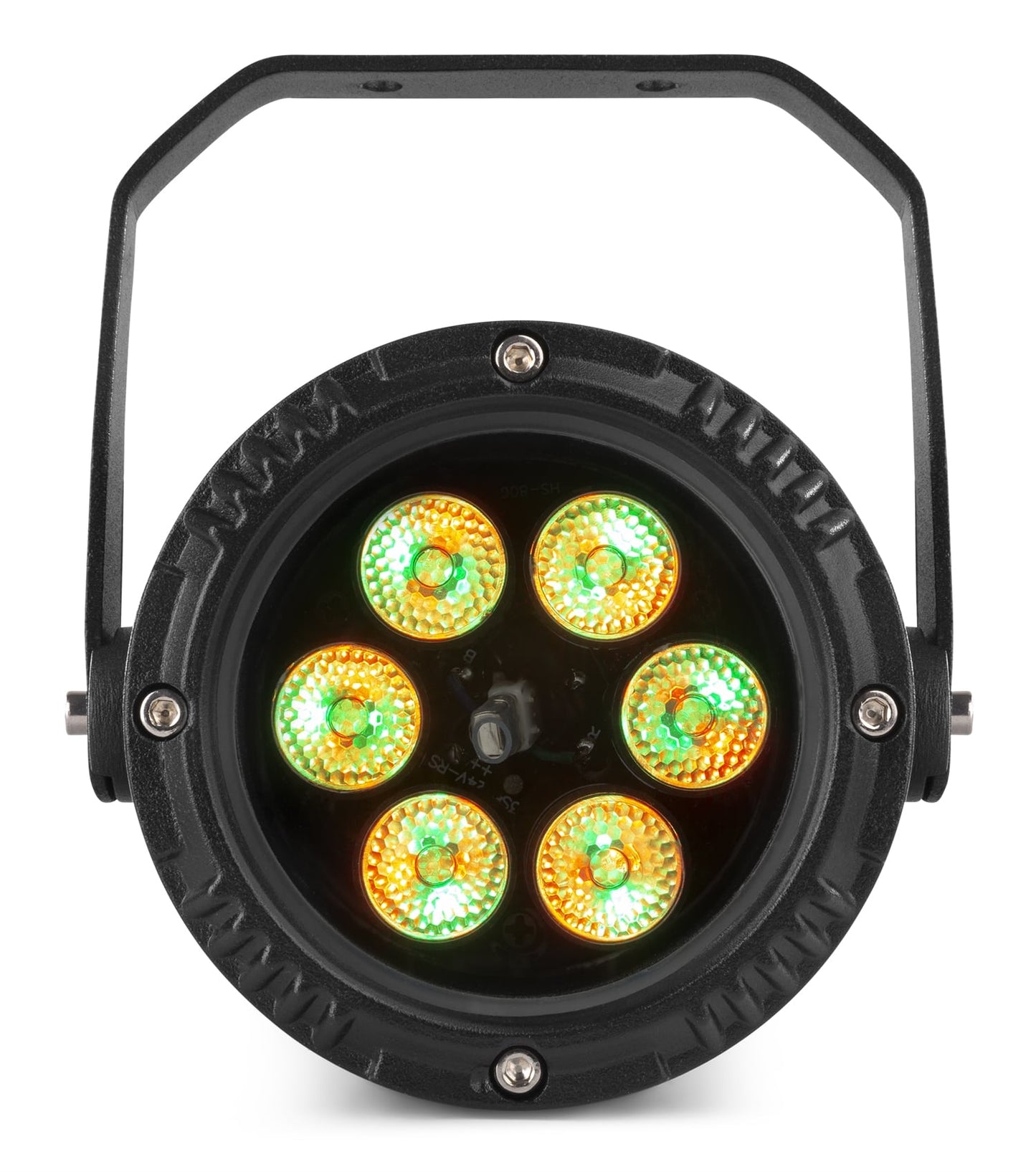 Front view of the BWA63 AluPar IP65, 6x 3W LEDs, RGB color mixing, waterproof, aluminium housing, beamZ.