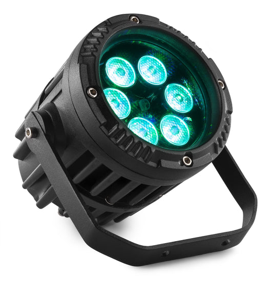 Front angled view of the BWA63 AluPar IP65, 6x 3W LEDs, RGB color mixing, waterproof, aluminium housing, beamZ 2.