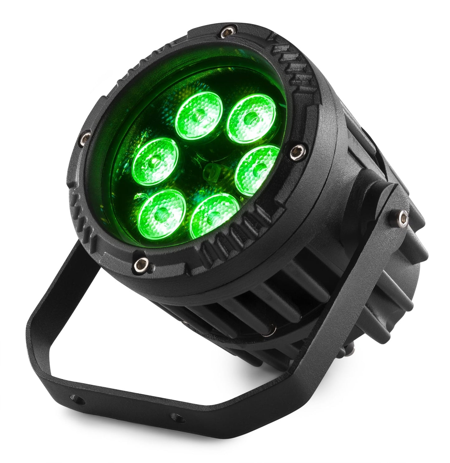 Front angled view of the BWA63 AluPar IP65, 6x 3W LEDs, RGB color mixing, waterproof, aluminium housing, beamZ 4.