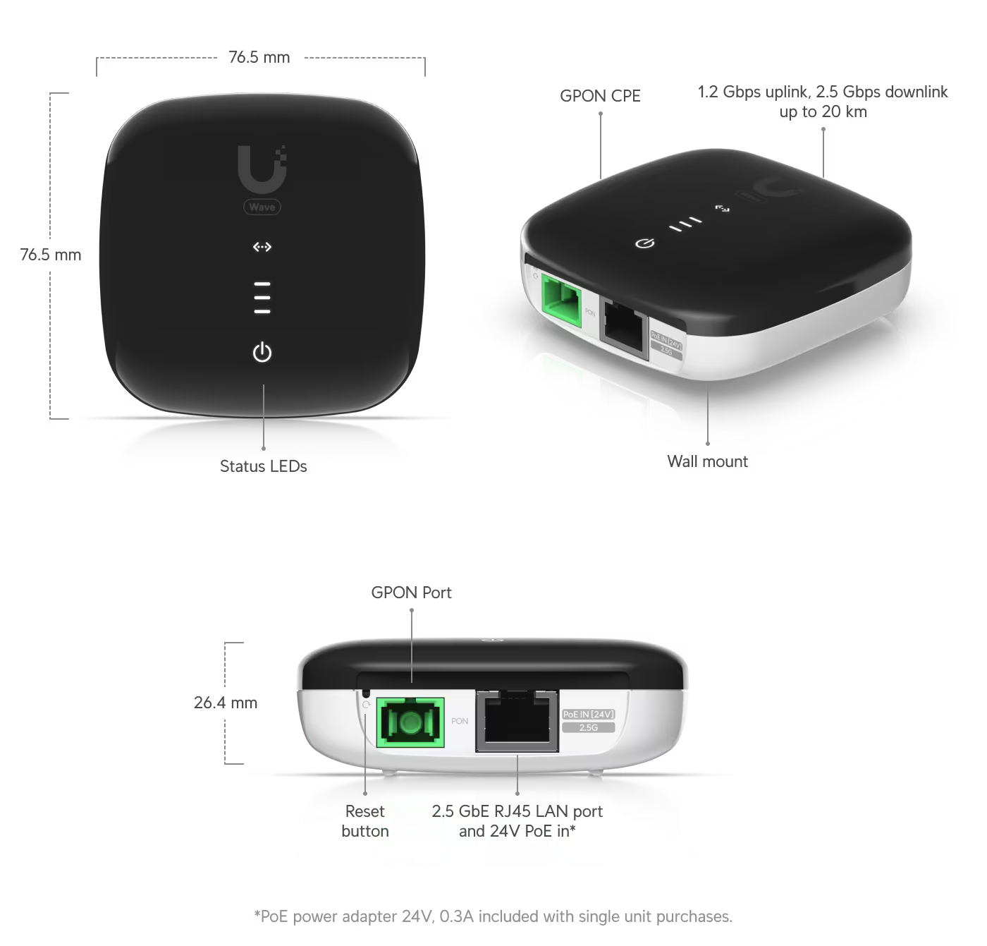 Ubiquiti UISP WaveFiber SC/APC 2.5Gbps Ethernet ONU in a professional setup environment.