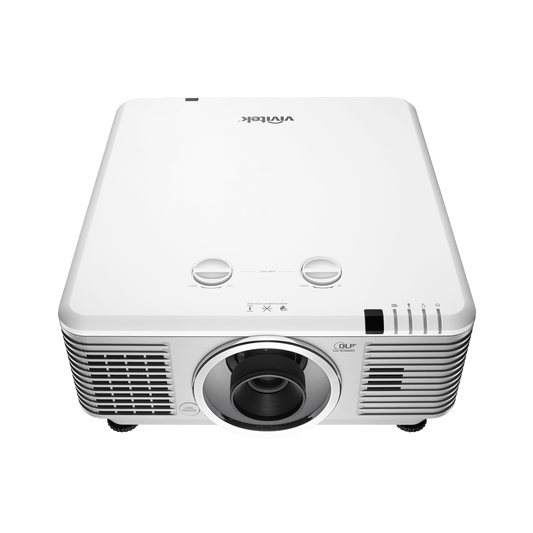 Vivitek DU7295Z WUXGA Laser DLP Projector featuring 9000 lumens brightness and a 20,000:1 contrast ratio, with options for 5 different lenses and a 5-year warranty.