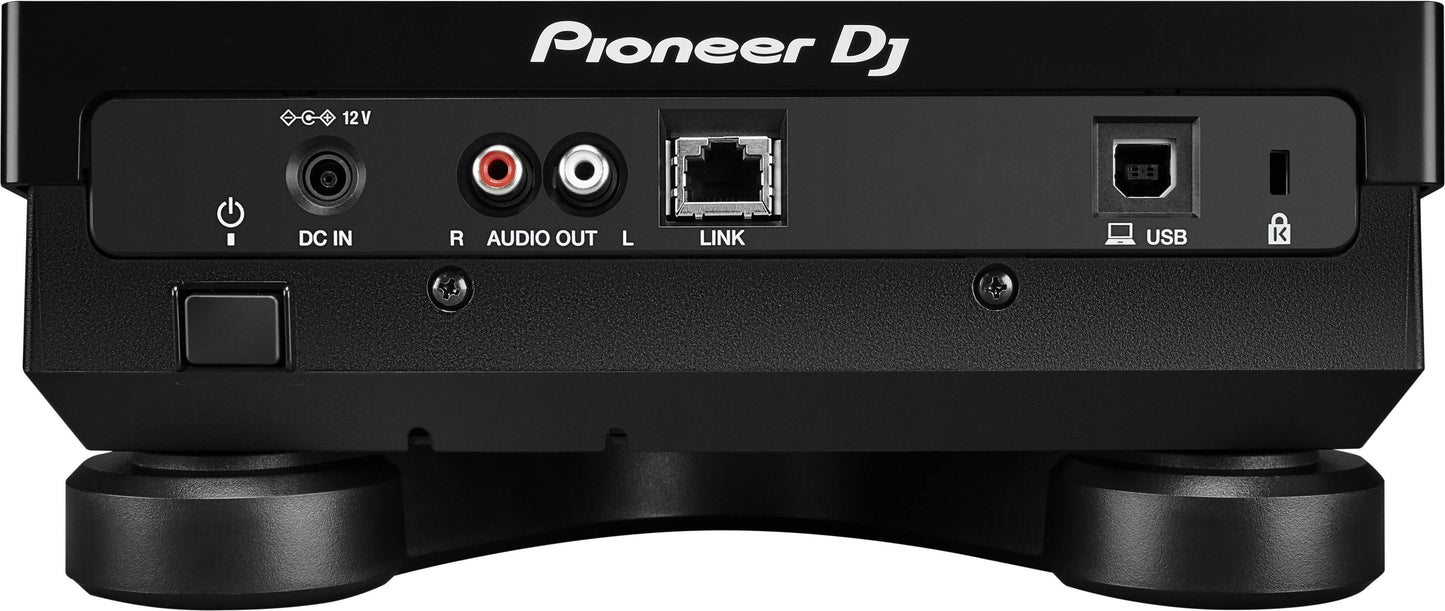 Back view of the Pioneer XDJ-700 Compact Performance Multi Player showcasing its 7-inch touchscreen and connectivity options.