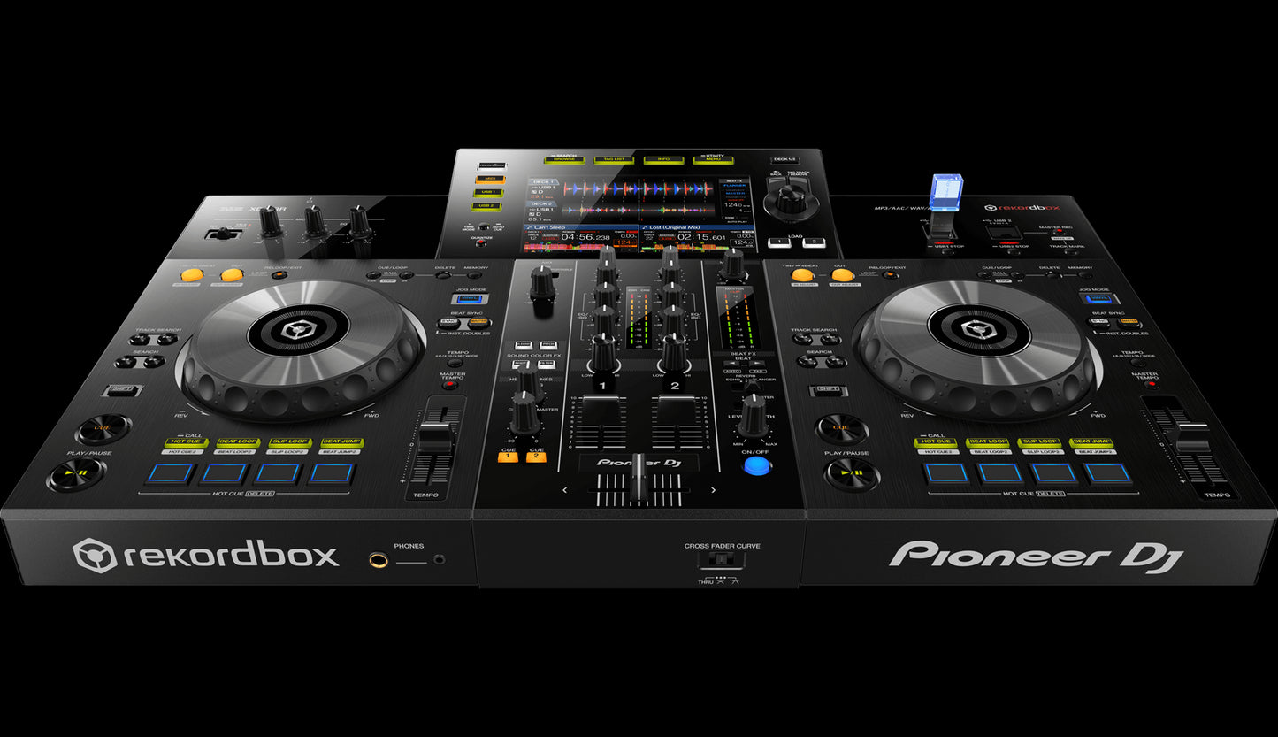 Pioneer XDJ-RR Portable 2-Channel All-In-One DJ System for Rekordbox, showcasing the front angle view with USB connectivity.