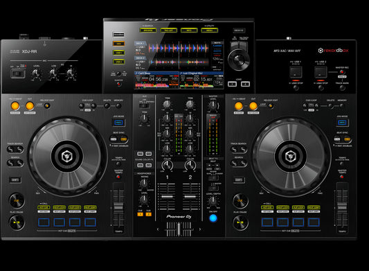 Pioneer XDJ-RR Portable 2-Channel All-In-One DJ System designed for use with Rekordbox, showcasing a sleek and modern design.