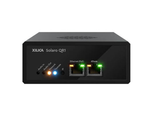 Xilica Micro-Format DSP Core featuring 4x4 Dante Audio Networking, 8 I/O Card Slots, PoE Power, and Lua Scripting Engine.